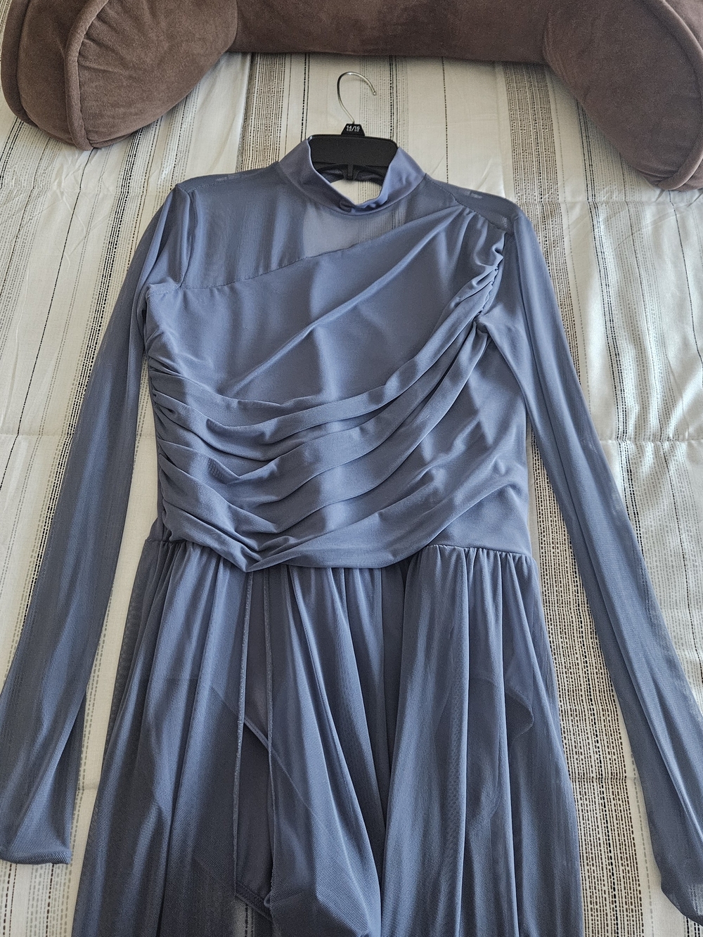 Long Sleeve Ruched Illusion Midi Dress - Slate Blue
